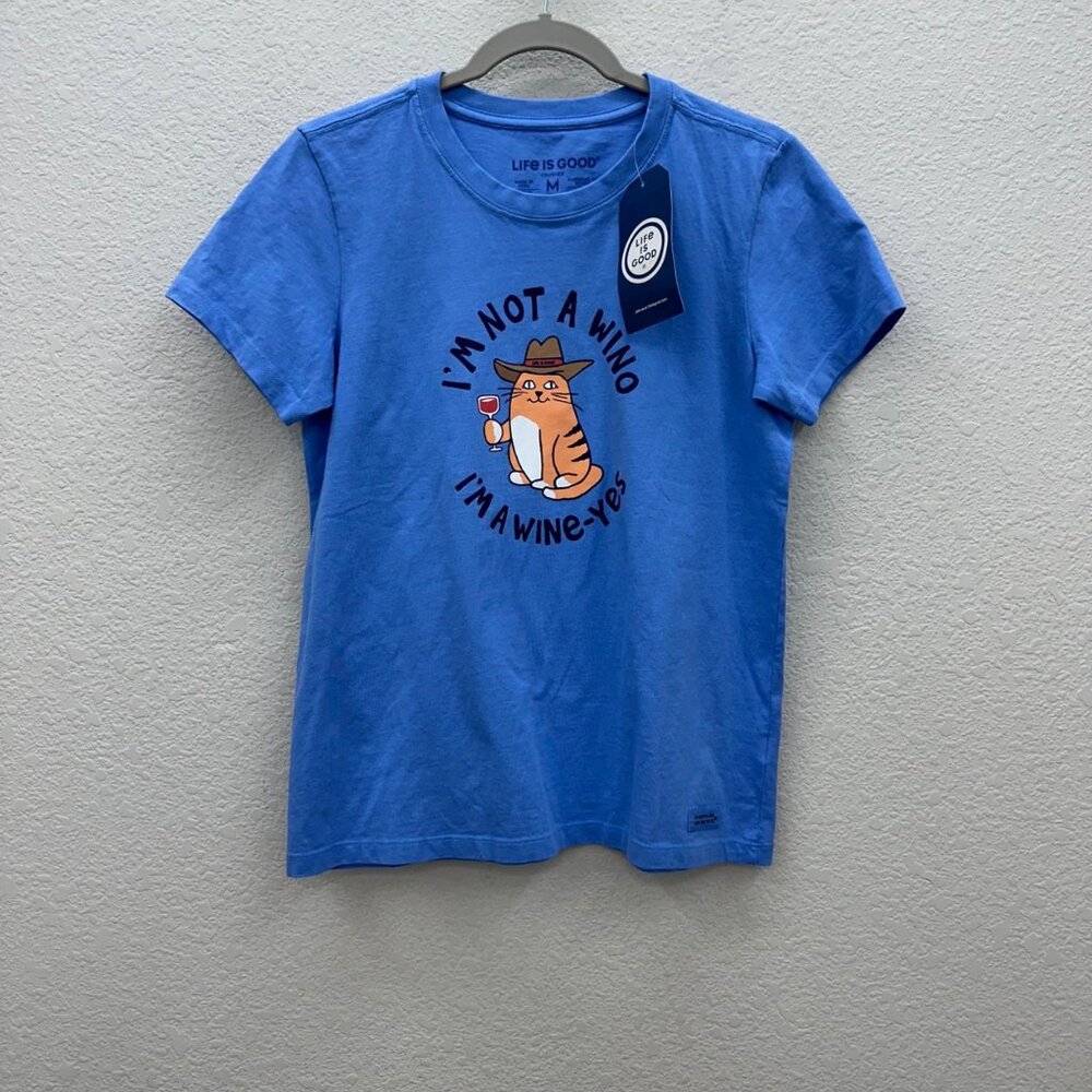 Life is Good Cat Cowboy Hat Wine Short Sleeve Crusher T Shirt Womens Medium NEW